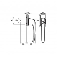 VEILIGHEIDS DRAAI-KIEP RAAMKRUK L/CILINDER/7X32/SKG2/ALUMINIUM WIT/BL