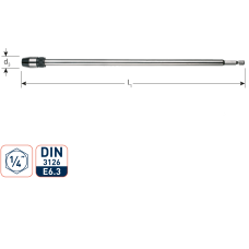 VERLENGSTUK 1/4" E6.3-BIT-AANSLUITING, MET SNELSPAN, L=300
