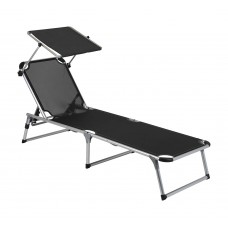 BO-CAMP - LIGBED - MET ZONNESCHERM - 5 STANDEN - ZWART