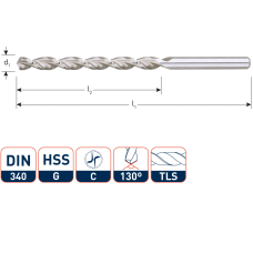 HSS-G HOUTSPIRAALBOOR LANG, DIN 340, TLS, ø3,0X66X100