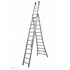 SCHUIFLADDER, 3 X 10 SPORTEN, VRIJSTAAND, GECOAT