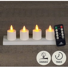 THEELICHT BEWEGENDE VLAM OPLAADBAAR MET AFSTANDSBEDIENING EN OPLAADSTATION DIA 3.8XH6CM WIT SET VAN 4