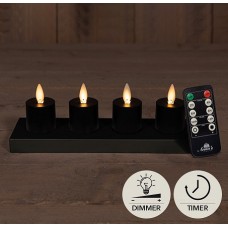 THEELICHT BEWEGENDE VLAM OPLAADBAAR MET AFSTANDSBEDIENING EN OPLAADSTATION DIA 3.8XH6CM ZWART SET VAN 4